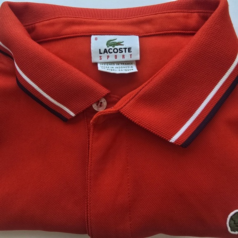Lacoste Sport Mens Orange Tipped Collar Polo Shirt Size 8 FC‎ 5962 - Picture 13 of 13